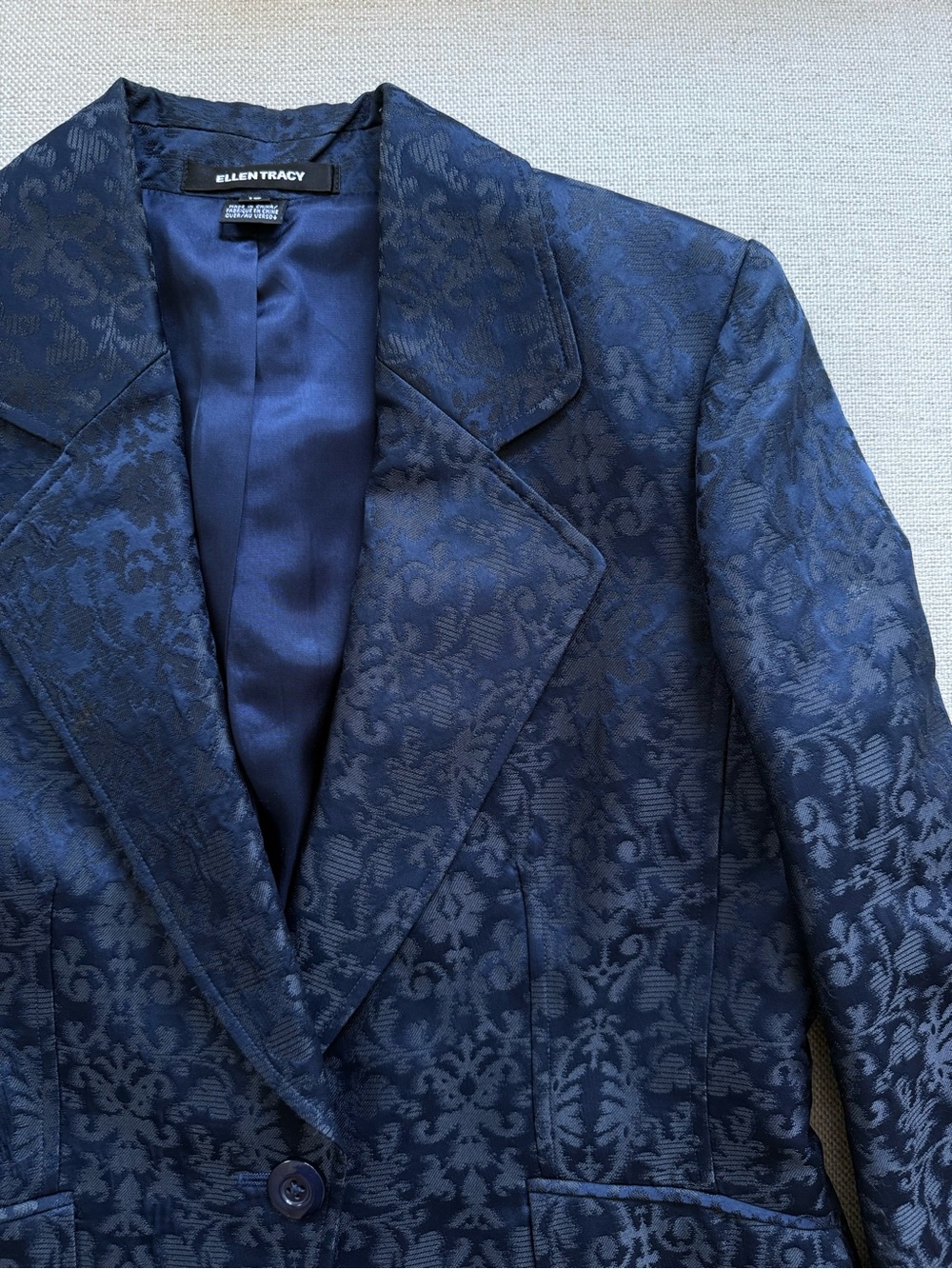 Ellen Tracy Dark Navy Jacquard Blazer